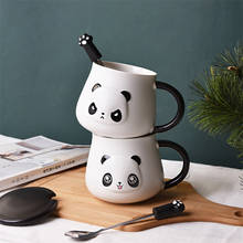 Taza nórdica de gran capacidad con Panda en relieve, taza de café de cerámica con tapa y cuchara, Taza de leche creativa para el desayuno en el hogar, taza de té para pareja 2024 - compra barato