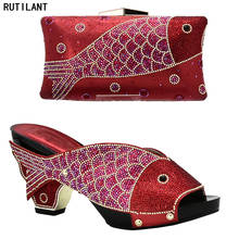 Conjunto de zapatos y bolso de boda para mujer, calzado de diseño italiano decorado con diamantes de imitación, zapatos nigerianos de alta calidad, Color Rojo 2024 - compra barato