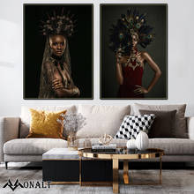 Arte Africano abstracto de mujer en oro y negro, lienzo de pintura HD, decoración Hoom, imagen de figura de pared para sala de estar, pintura de Arte Moderno 2024 - compra barato