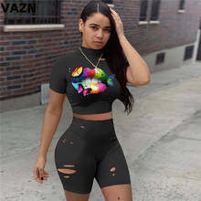 VAZN 2020 Top Quality Running Sport Sexy Lady Outfits Tracksuits Women Cartoon Short Sleeve Summer Holiday Sets 2024 - buy cheap
