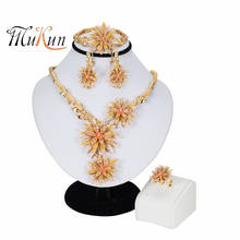 MUKUN Dubai Jewelry Sets Big Necklace Classic Flower Shape Bracelet Earrings Ring for Women Wedding Jewelry Sets for Bride 2024 - buy cheap