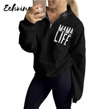 Black/White/Gray Mama Life Letters Print Zipper Sweatshirt 2020 Women Autumn Winter Turn-Down Neck Pullover Casual Sweatshirt 2024 - buy cheap