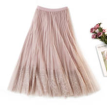 Elegant Women Skirts 2020 New Spring High Waist Slimming Long Pleated Skirt Floral Lace Patchwork Midi Skirt Saias Faldas Jupe 2024 - buy cheap