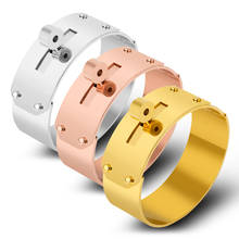 Rock pulseiras e braceletes de aço inoxidável, pulseiras masculinas e femininas com botões grandes e dourados e prateados 2024 - compre barato