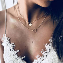 Simple Design Gold Silver Color Sequins Pendants & Necklaces Women Circle Round Multilayer Chain Choker Necklace Jewelry A605 2024 - buy cheap