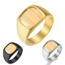 Titanium Steel Fashion Jewelry Square Wood Grain Finger Ring For Men Boy No Fade Hip Hop Party Gift 2024 - buy cheap