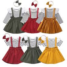 Conjunto de ropa a rayas para niñas pequeñas, camiseta sin mangas voladora + falda con tirantes, conjuntos de For1-5Y, 3 uds., primavera y verano, novedad de 2021 2024 - compra barato