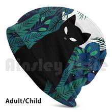 Gato místico gorros boné de pulôver confortável gato animal natureza noite céu lua planta floral selva tropical místico 2024 - compre barato