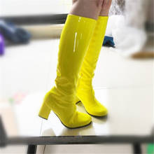Cindy cor zip salto quadrado senhora ocidental bota sapatos tamanho 33-43 feminino joelho botas altas de couro de patente botas de salto alto sapatos mulher 2024 - compre barato
