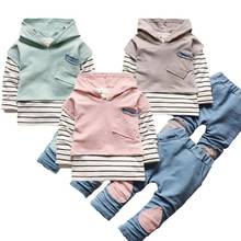 3 pçs terno da criança do bebê da menina do menino roupas outono com capuz casaco + camisa listrada calça moda crianças roupas meninos agasalho 2024 - compre barato