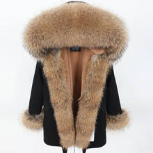 Casaco de inverno feminino, jaqueta longa e grossa com forro de pele sintética verdadeira com gola de guaxinim removível, parka, sobretudo fashion casual 2024 - compre barato