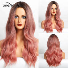 oneNonly Long Natural Wave Ombre Black Brown Pink Synthetic Wigs Middle Part for Women Cosplay Daily Natural Wig Heat Resistant 2024 - buy cheap