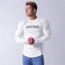 Camiseta fitness masculina, camiseta de manga longa para primavera, roupa de academia slim fit, gola redonda, de algodão 2024 - compre barato