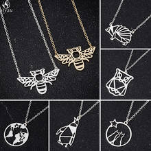 Collar de acero inoxidable para novia, cadena Simple con diseño de Animal erizo, abeja, Luna, gato, Origami, regalo 2024 - compra barato