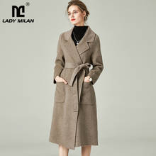 Women's Runway Winter Coats Turn Down Collar Long Sleeves Sash Belt Double Cashmere Wool Elegant Fashion Overcoat Outerwear 2024 - buy cheap