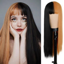 Lolita half Black half Golden wig Long Straight wig for Women Synthetic Pink Hair Wigs with Bangs Heat Resistant Cosplay 2024 - buy cheap