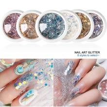 Pó de flocos de glitter holográfico para unhas, decoração de manicure para arte em unhas, lantejoulas coloridas, hexágonas 3d, 1 caixa 2024 - compre barato