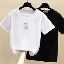 Женская футболка с коротким рукавом gkfnmt, белая или черная футболка большого размера с бриллиантами, в Корейском стиле, Летний сезон 2024 - купить недорого