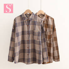 STVT Blusas Femininas Women's Casual Loose Plaid Blouse 2020 New Spring Autumn Women Shirt Long Sleeve Lapel Ladies Shirts Tops 2024 - buy cheap