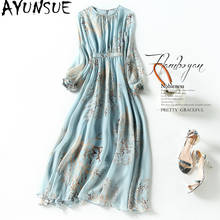 AYUNSUE 100% Real Silk Dress Women Summer Spring Floral Long Dresses for Women Clothes Boho Beach Dress 2021 Vestidos KJ6870 2024 - buy cheap