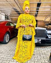 Plus Size African Ankara Summer Yellow Maxi Long Dress Elegant Lace Patckwork Loose Gown with Headtie Inner Two Pieces Dress 2024 - buy cheap