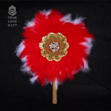 Red Series Wedding Custom Hand Fan with Pearl Lace Feather Dance Hand Fan Handmade Hand Held Photo Props Wedding Favors Festive 2024 - buy cheap