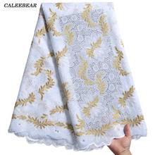 Latest White Gold African Lace Fabric 2021 High Quality Lace Swiss Voile Lace Fabric Embroidered Cotton Lace For Wedding S2278 2024 - buy cheap