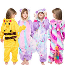 кигуруми Детская одежда для сна для мальчиков и девочек; Пижама с единорогом; фланелевая Детская Пижама со стиком и единорогом; комплект зимних комбинезонов с животными 2024 - купить недорого