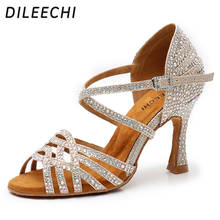 DILEECHI Latin dance shoes women Jazz shoes Salsa girl casual shoes Silver Glitter Rhinestone sandals Ballroom dancing shoes 2024 - buy cheap