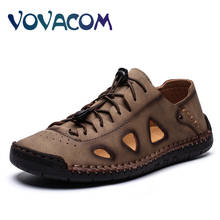 Sapatos masculinos nova primavera verão ao ar livre sapatos casuais de couro respirável sandálias apartamentos feitos à mão mocassins tamanho 39-48 2024 - compre barato