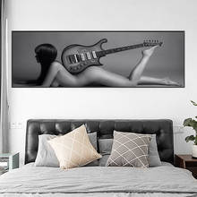 Póster de guitarra con mujer desnuda Sexy, pintura en lienzo de arte de pared, pintura moderna de chica desnuda para decoración de sala de estar, color gris 2024 - compra barato