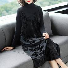 Vestido de veludo preto com jacquard vintage, vestidos casuais para mulheres, de manga longa, 3xg, para inverno e outono 2024 - compre barato