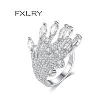 Fxlry anel branco/preto de luxo, com micro-incrustação, de zircônio cúbico, aberto de personalidade, para mulheres, namorados, casamento 2024 - compre barato