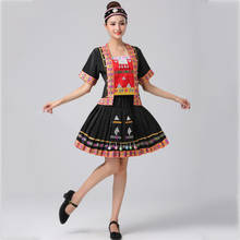 Китайский народный танцевальный костюм певица сценическая одежда для выступлений вышитая Хани Этническая национальная танцевальная одежда для фестиваля 2024 - купить недорого