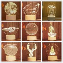 Lâmpada de mesa usb acrílica 3d, luz noturna led branca quente para carro yoga death sta jellyfish maçã natal árvore do quarto luzes de decoração