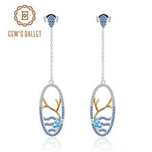 Gem's ballet 0.56ct natural suíço azul topázio brincos 925 prata esterlina paisagem pintura brincos de gota para jóias femininas 2024 - compre barato