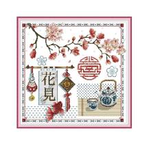 "Han Nationality Culture"Flowers Counted Cross Stitch Kit 14ct 11ct Printed Fabric Embroidery DIY Needlework High Quality 2024 - buy cheap