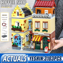 MOULD KING 16008 Streetview Building Blocks The Coffee Corner With LED light Cafe House Kids DIY Bricks Toys Birthday Gifts 2024 - buy cheap