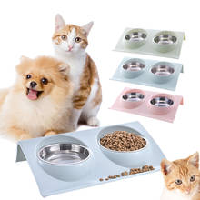 Stainless Steel Double Pet Bowls Dog Cat Twins Food Water Dishes Feeding Station Cute Feeders Cat Supplies Raised Bowl Non-Spill 2024 - buy cheap