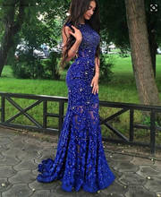 Blue Long Prom Dress Pretty Mermaid Lace Backless Vintage Graduation Evening Party Gown Plus Size vestidos de festa 2024 - buy cheap