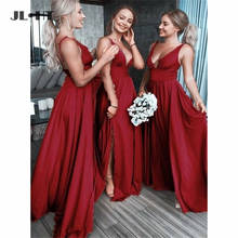 Simples vinho vermelho vestidos de dama de honra longo lado fenda profundo v-neck vestido de festa de casamento chiffon vestido de dama de honra 2024 - compre barato