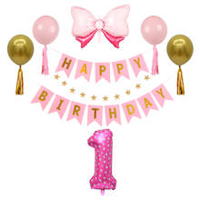 Conjunto de banner 1-9 de aniversário de criança, 10 pçs, rosa, azul, globos, folha de ouro, borla, chá de bebê, decorações, balões, festa de aniversário 2024 - compre barato