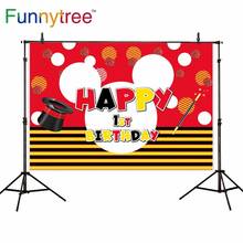Funnytree photography studio Magic Baton hat 1st little mouse birthday party photo background stripe photophone backdrop vinyl 2024 - buy cheap