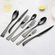 Flawless Shiny Black Dinnerware Cutlery Set 18/10 Stainless Steel Sharp Dinner Knives Forks Scoops Tableware Set Utensils 2024 - buy cheap