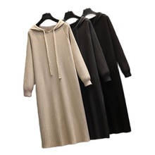 Vestido suéter grande feminino, novo vestido solto de malha com capuz para mulheres de primavera e outono 2024 - compre barato
