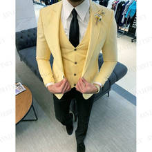 Traje amarillo claro de 3 piezas para hombre, Blazer ajustado hecho a medida, traje de novio, trajes de boda, chaqueta de esmoquin informal, pantalones, chaleco, 2020 2024 - compra barato