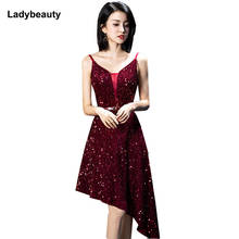 Ladybeauty-vestido de noche con lentejuelas, de encaje, corto, para fiesta de graduación, asimétrico, de boda, plus, novedad de 2019 2024 - compra barato