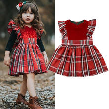 Christmas Baby Girl Dress Cute Toddler Newborn Baby Girl Red Plaid Ruffle Sleeveless Party Outfits Clothes 1-5T 2024 - buy cheap