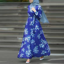 Vestido musulmán azul con cinturón para mujer, bata de noche, Abaya, servicio de adoración, WY17, novedad 2024 - compra barato