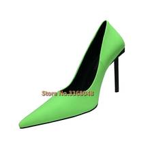 Sapato de salto alto fino popular, couro genuíno, sexy, bico fino, calçado de enfiar, linha fosca, fluorescente, verde, vestido feminino 2024 - compre barato
